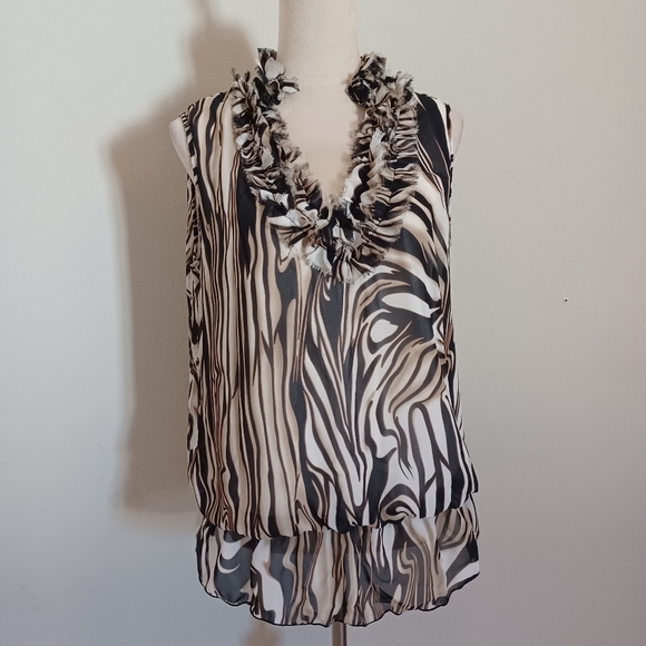 Quintessential Tops - Quintessential Brown Abstract Sleeveless Blouse Tunic Top Size XL